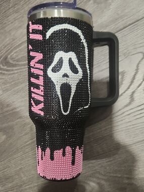 KILLIN' IT Black & Pink Rhinestone Insulated Coffee Tumbler
